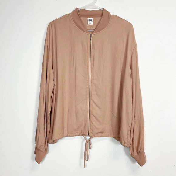 Melrose & Market Bomber Jacket Womens Large Tan Brown Lightweight Drawstring - Picture 1 of 10